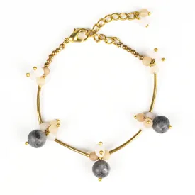 Brass Bracelet with Brass and Black Stone Beads