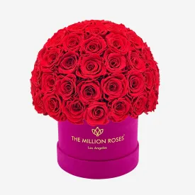 Classic Hot Pink Suede Superdome Box | Red Roses