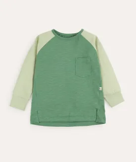 Colourblock Slub Long Sleeve Top - Grass Green