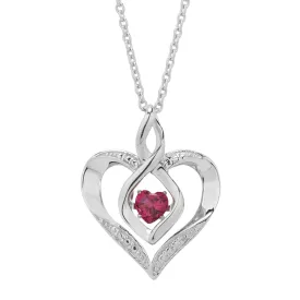 Created Ruby Heart Necklace in Sterling Silver with Diamonds