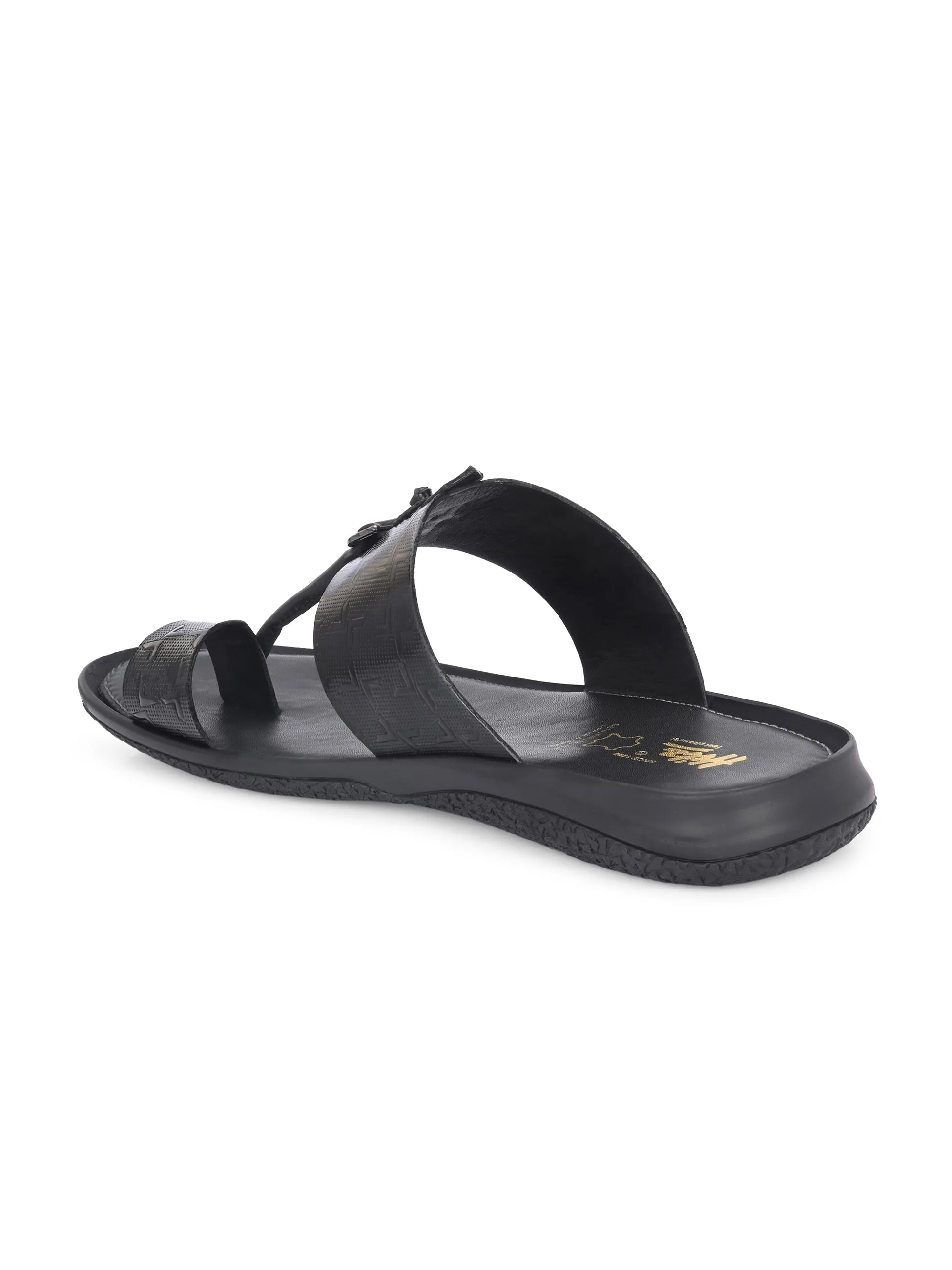 Hitz Men's Black Leather Casual Daily Wear Slipper