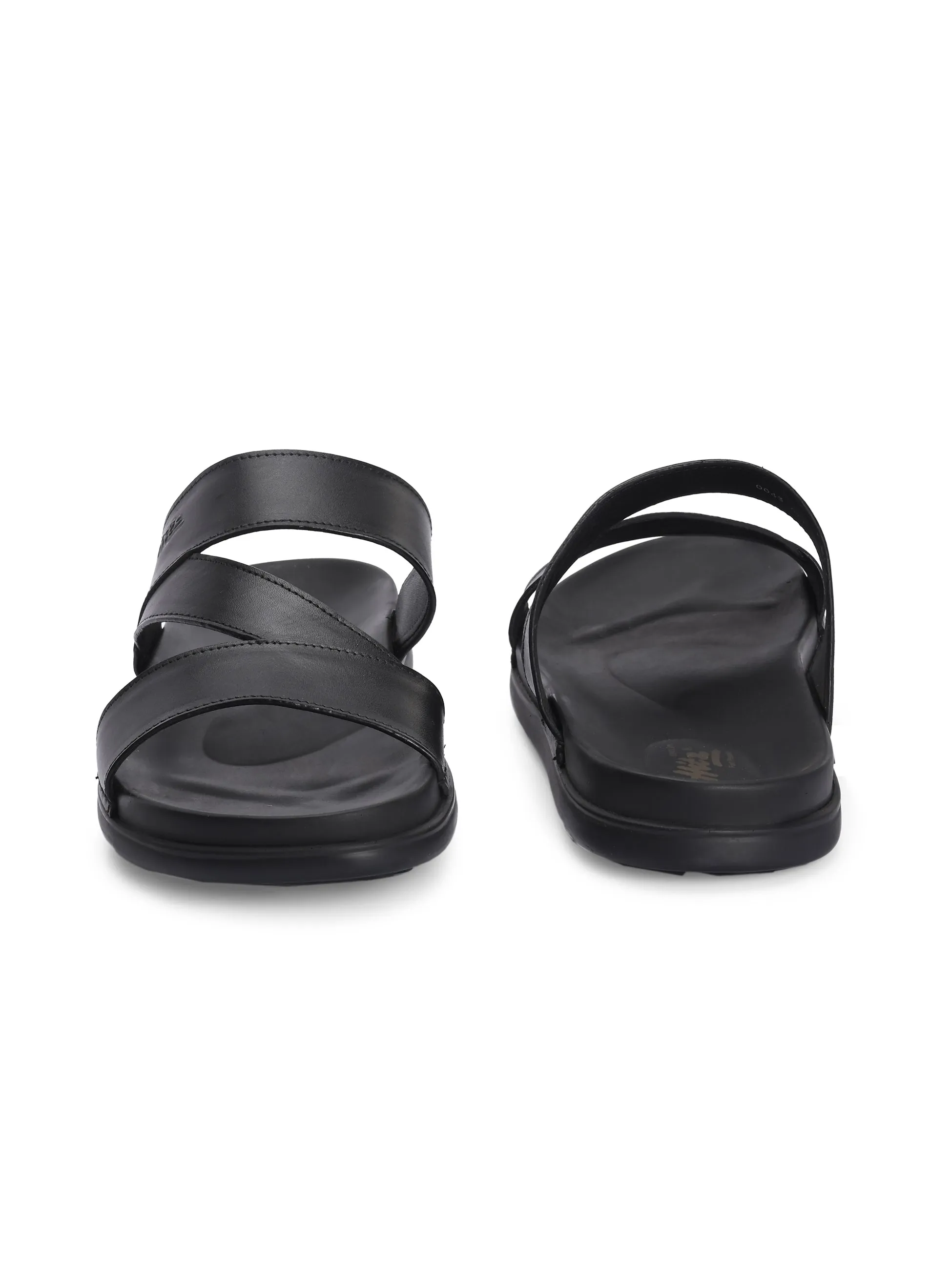 Hitz Men's Black Leather Daily Wear Slipper