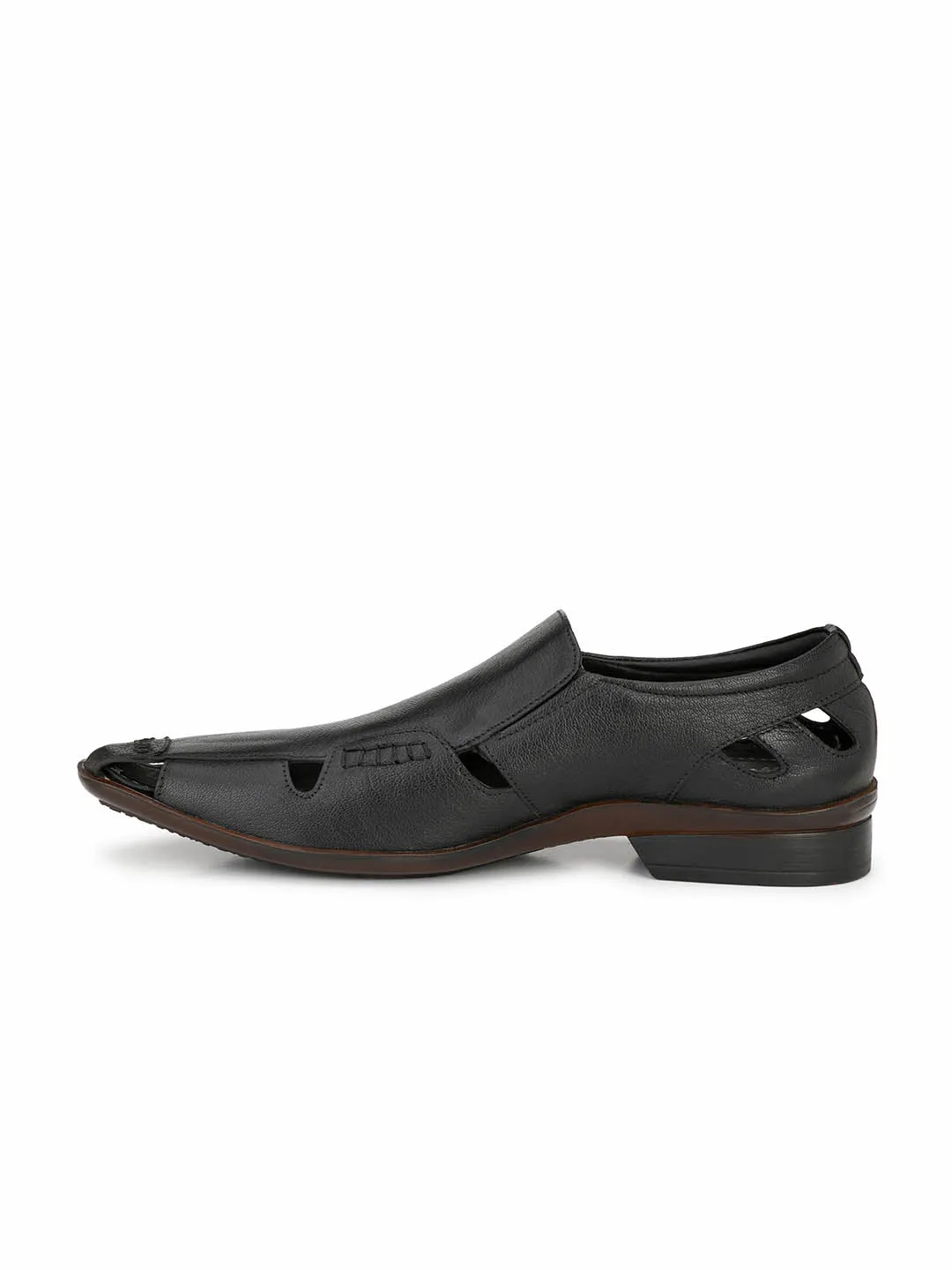 Hitz Men's Black Leather Shoes-Style Slip On Sandals