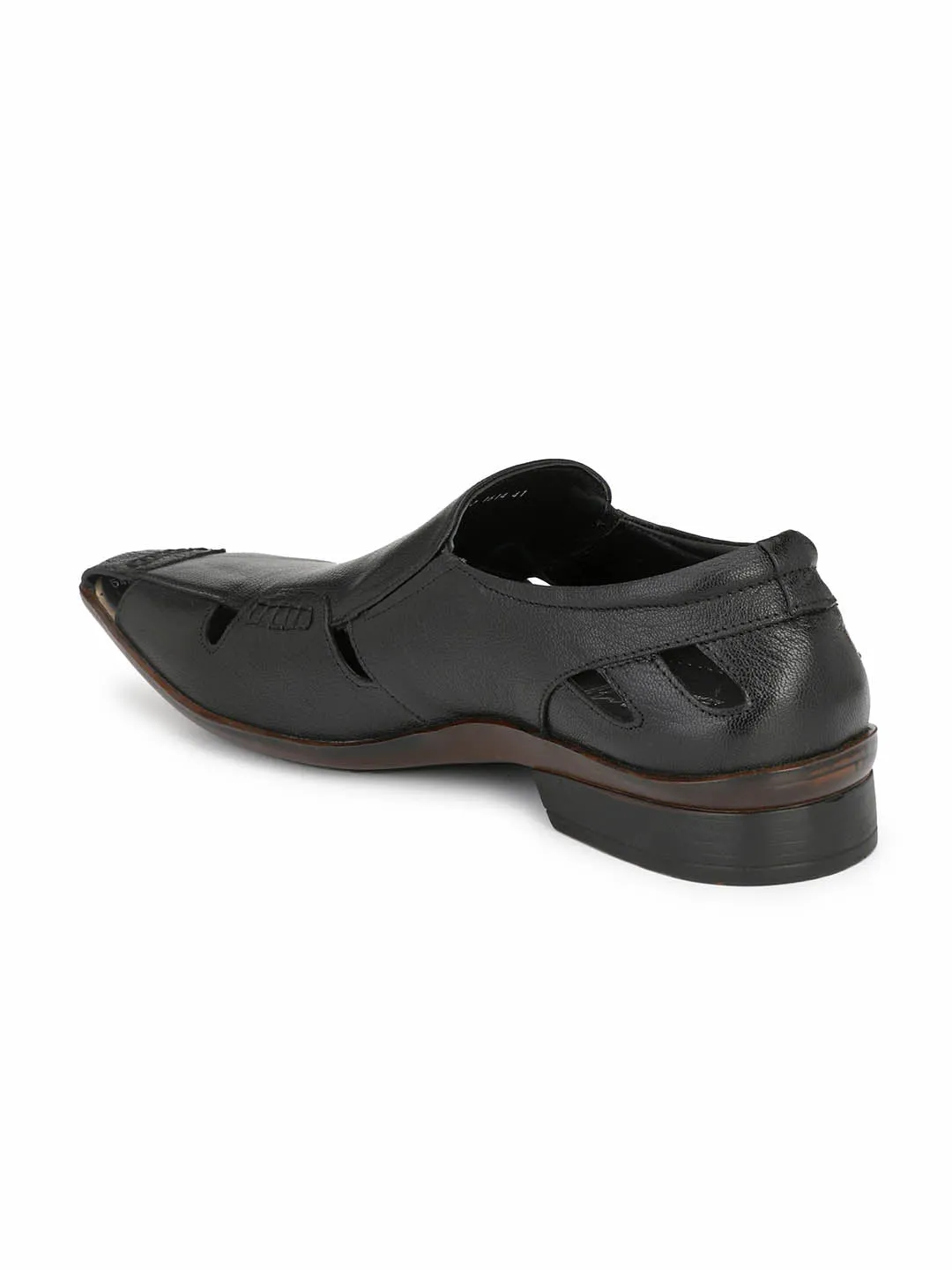 Hitz Men's Black Leather Shoes-Style Slip On Sandals