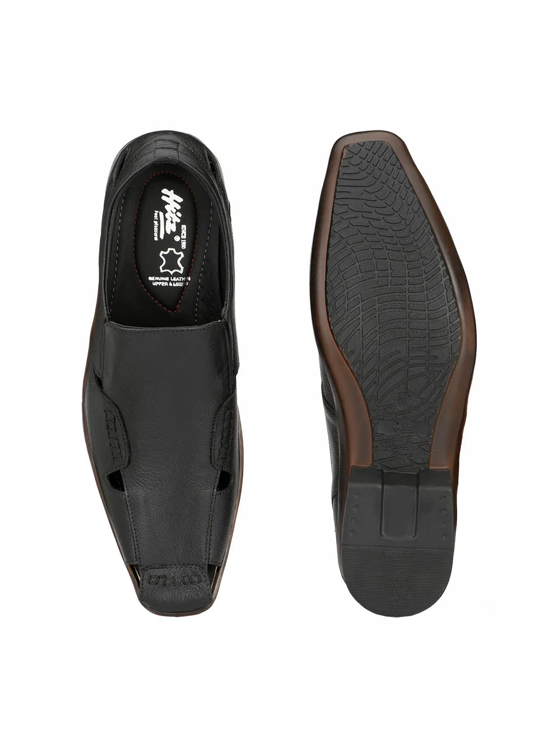 Hitz Men's Black Leather Shoes-Style Slip On Sandals