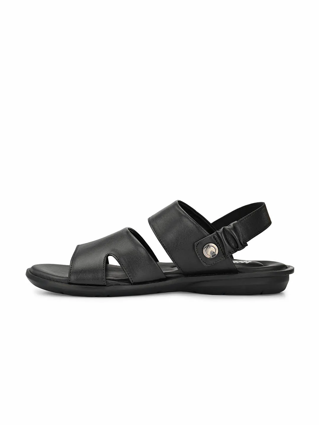 Hitz Men's Black Leather Slip on Sandals