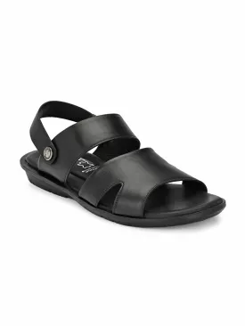 Hitz Men's Black Leather Slip on Sandals