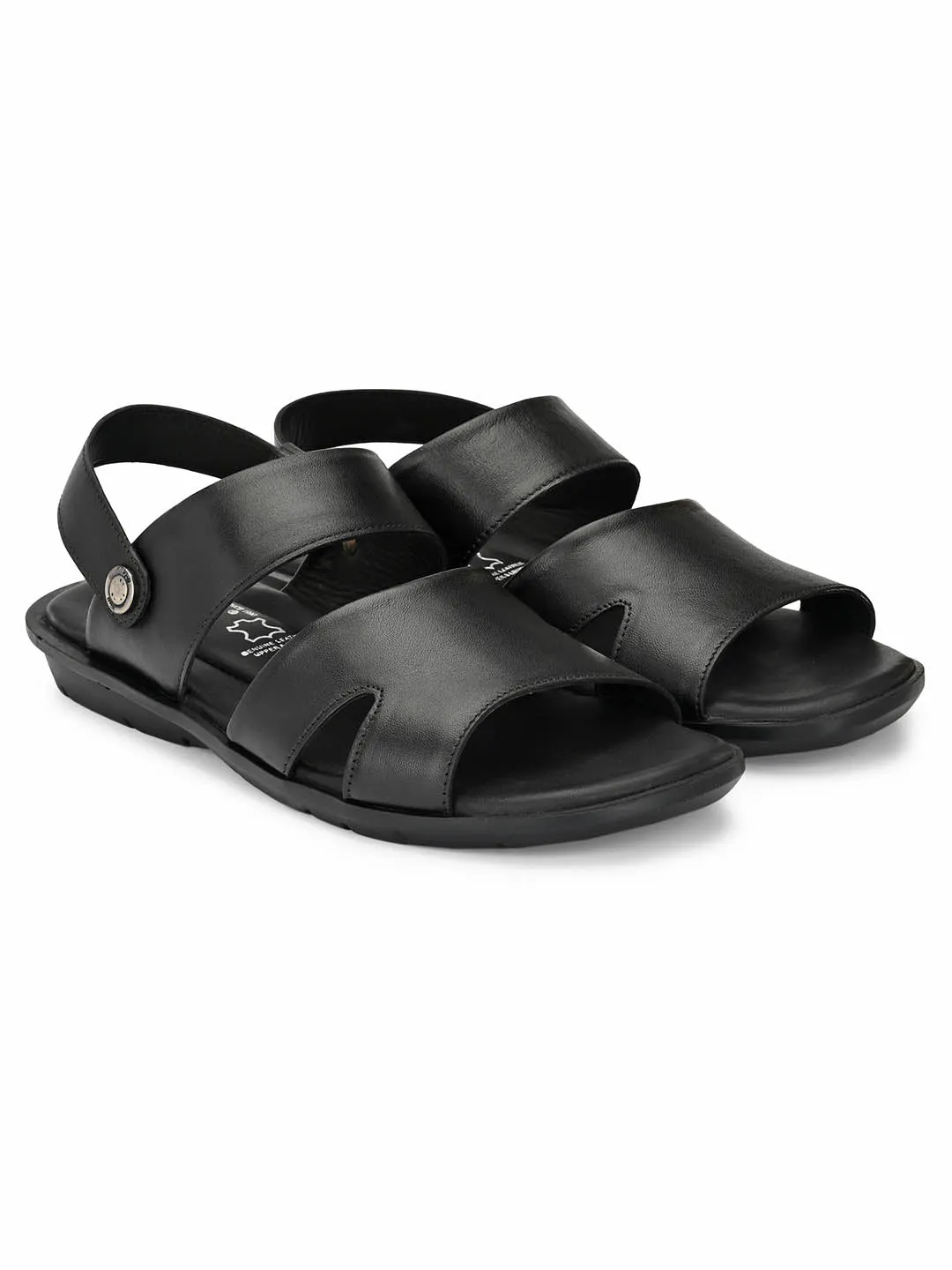 Hitz Men's Black Leather Slip on Sandals