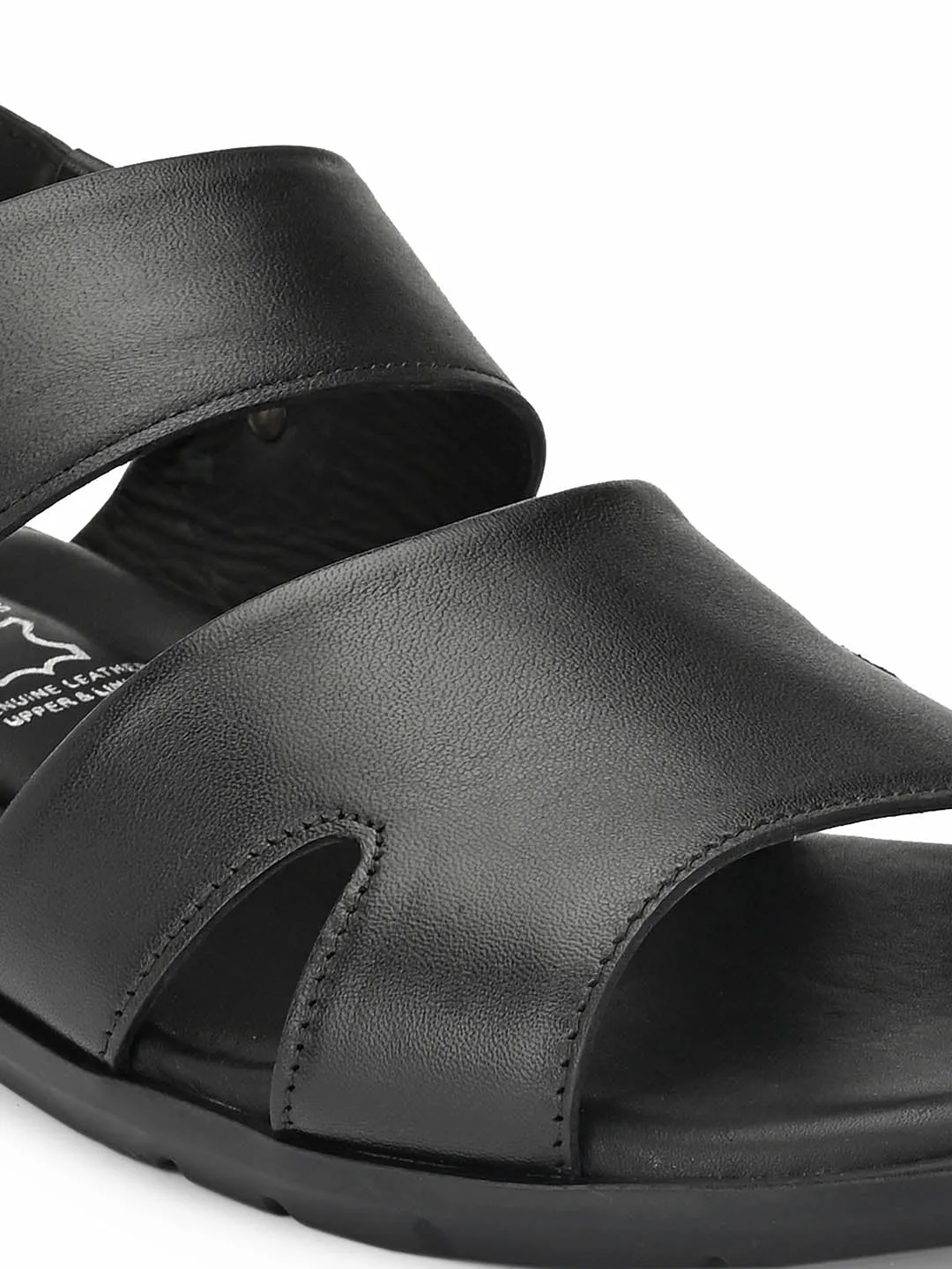 Hitz Men's Black Leather Slip on Sandals