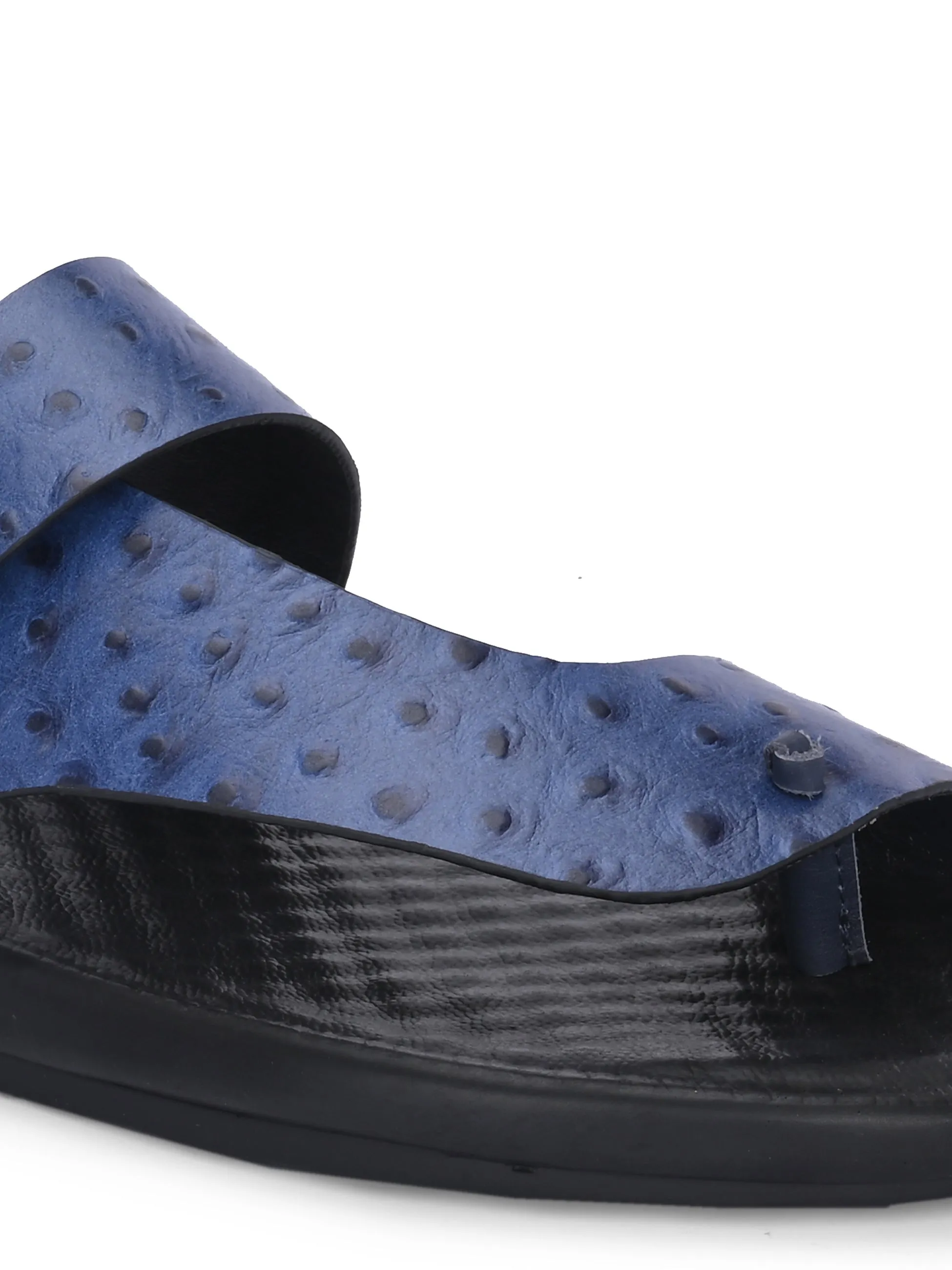 Hitz Men's Blue Leather Casual Daily Wear Buckle Slipper