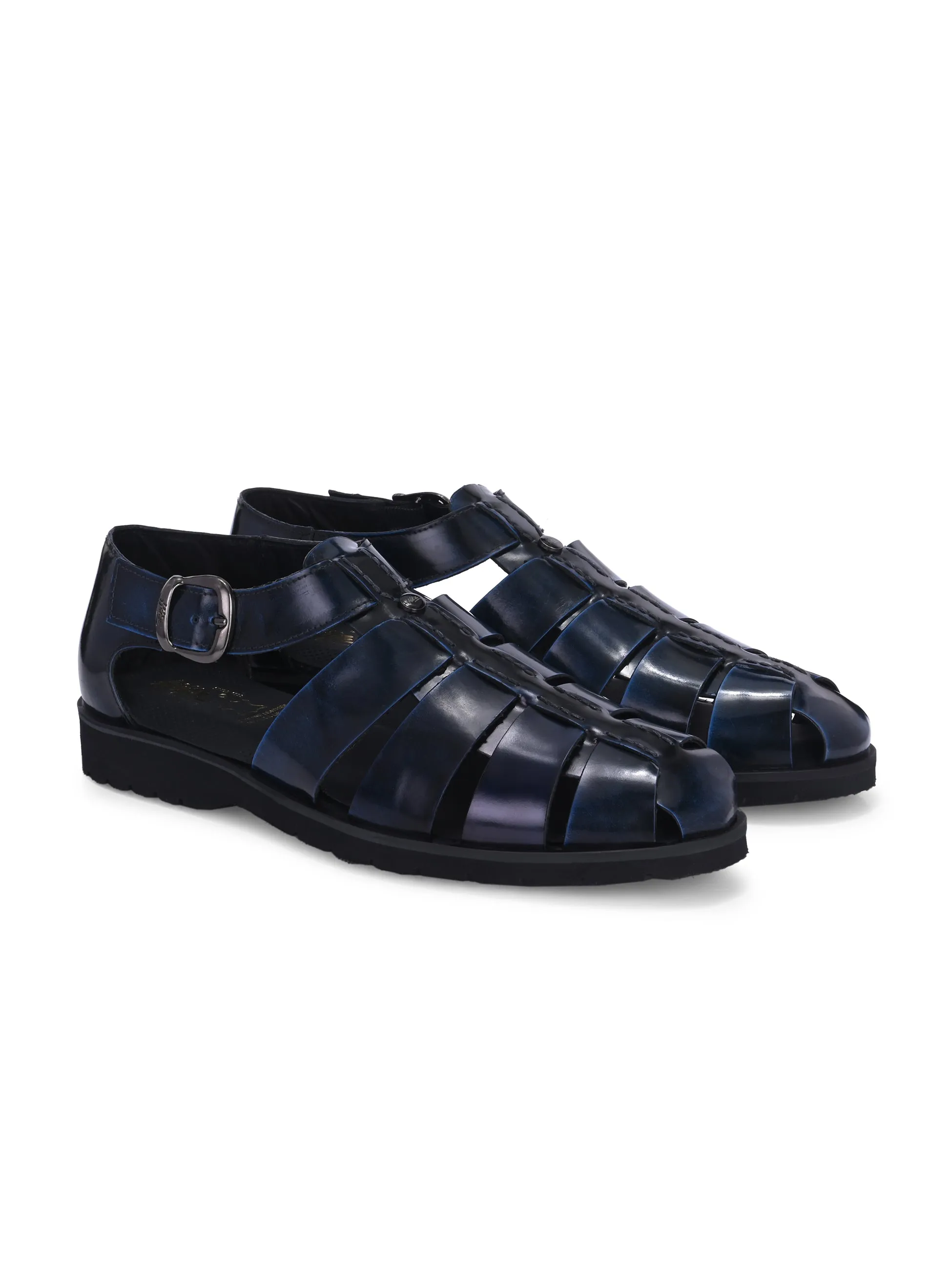 Hitz Men's Blue Leather Daily Wear Sandals