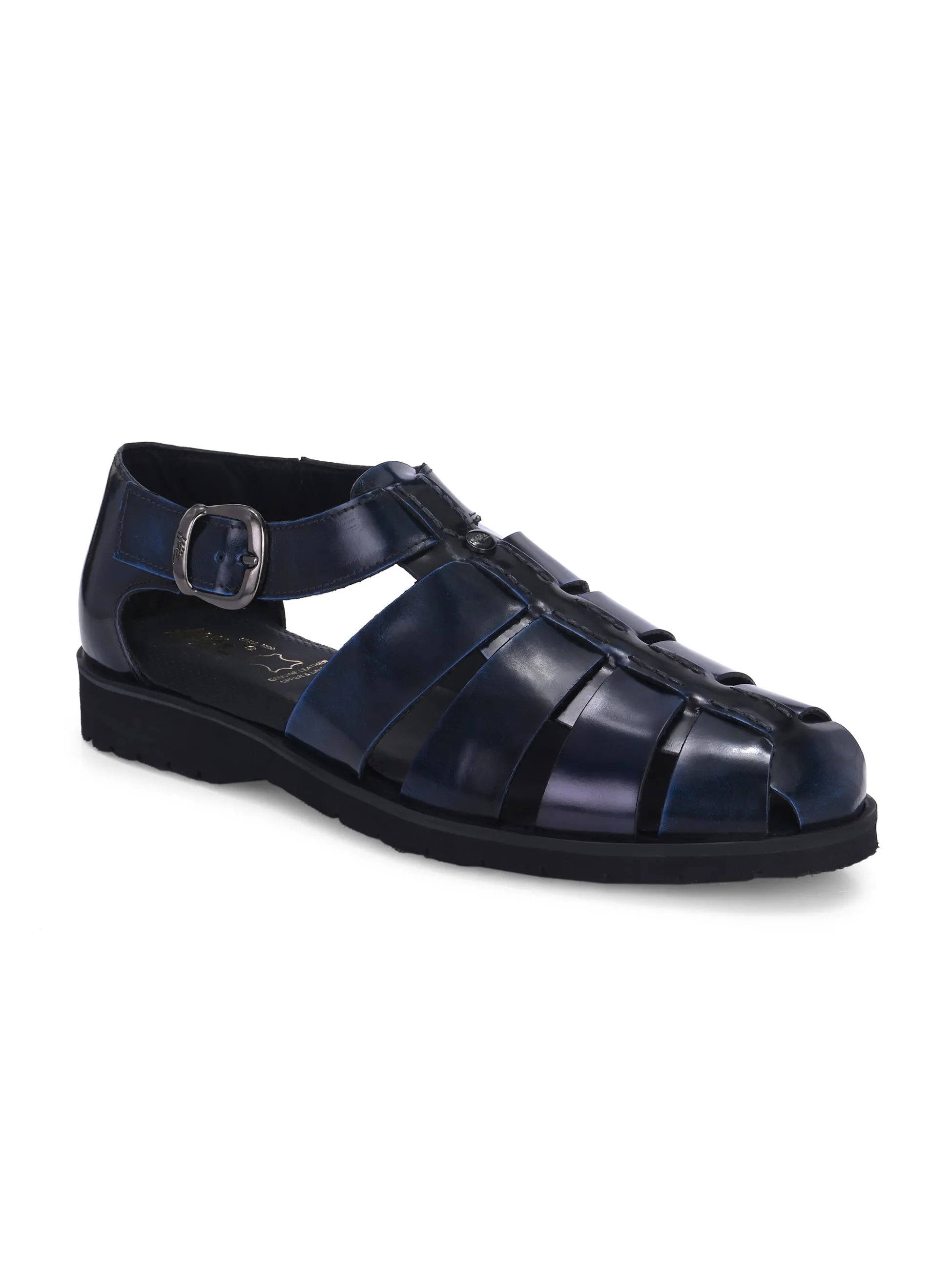 Hitz Men's Blue Leather Daily Wear Sandals