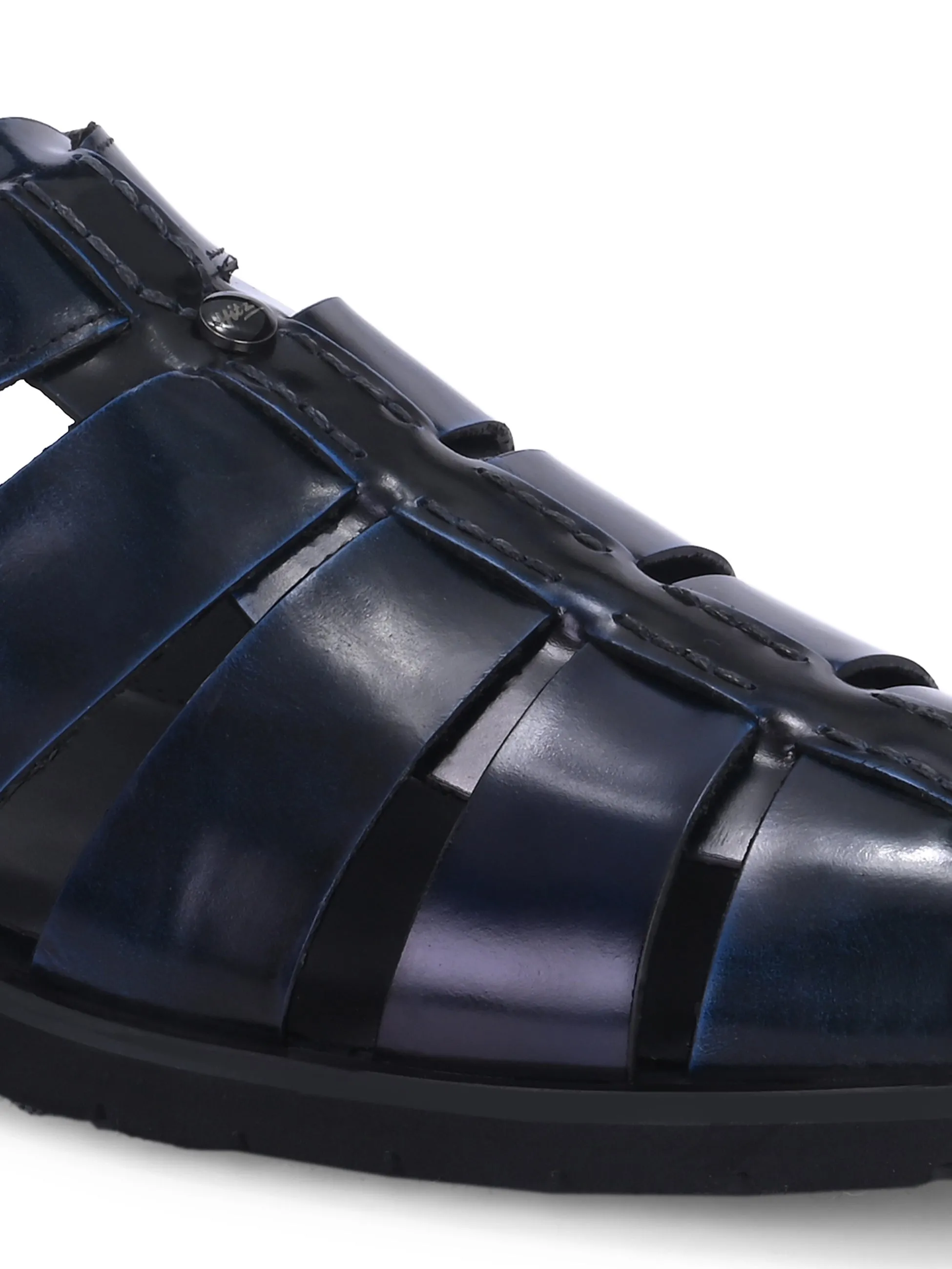 Hitz Men's Blue Leather Daily Wear Sandals