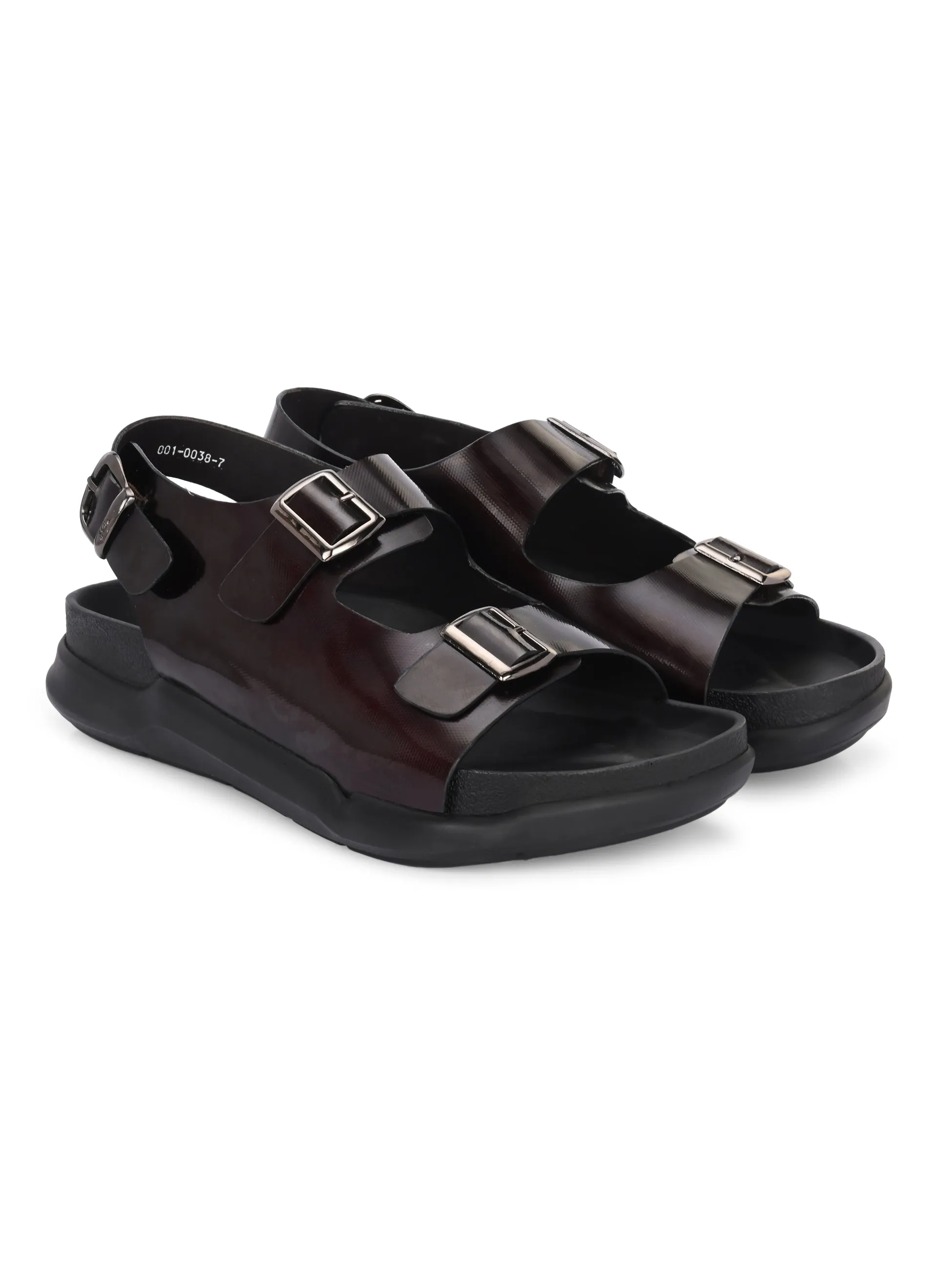 Hitz Men's Brown Leather Daily Wear Sandals