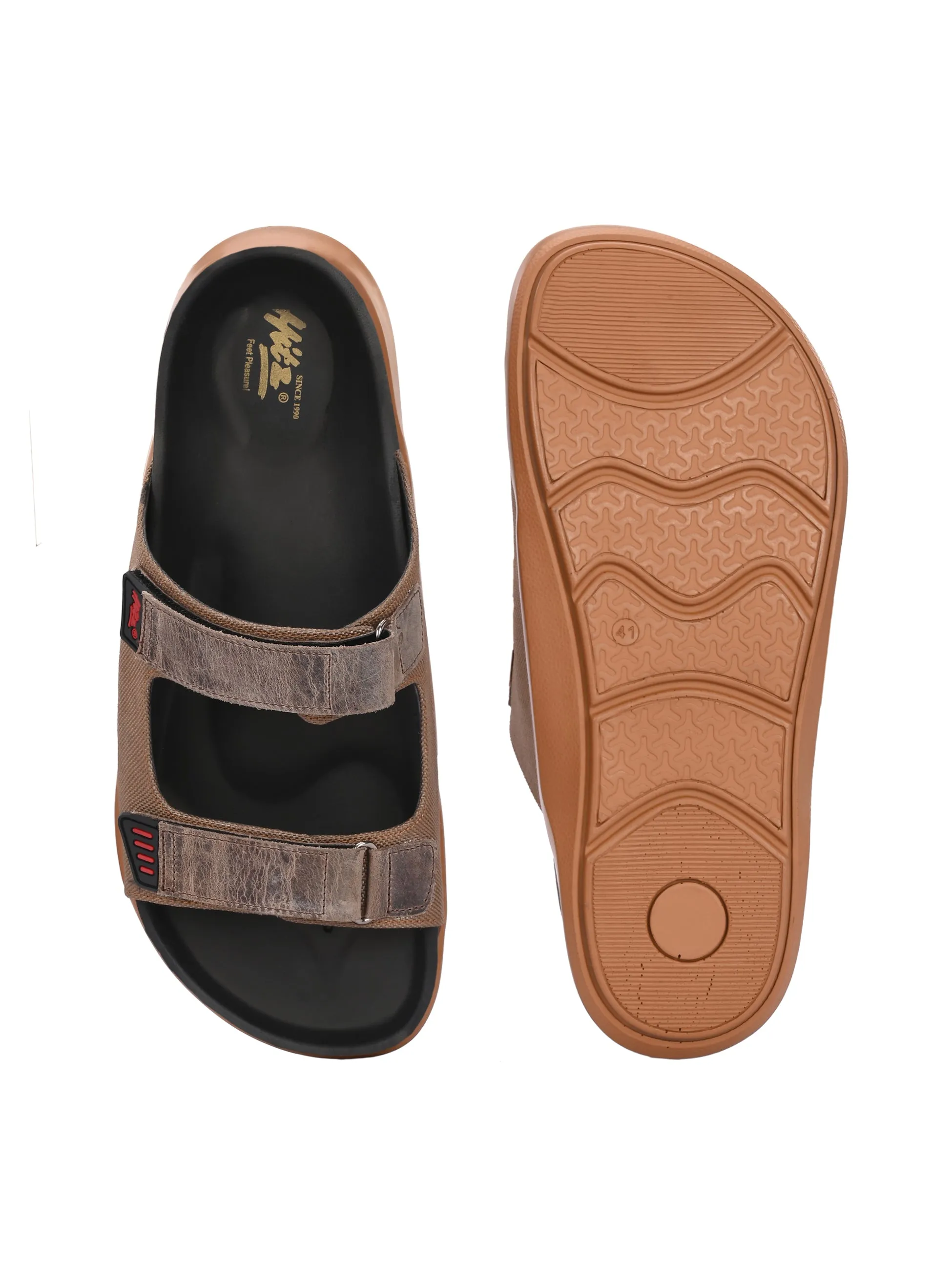 Hitz Men's Brown Leather Daily Wear Slipper