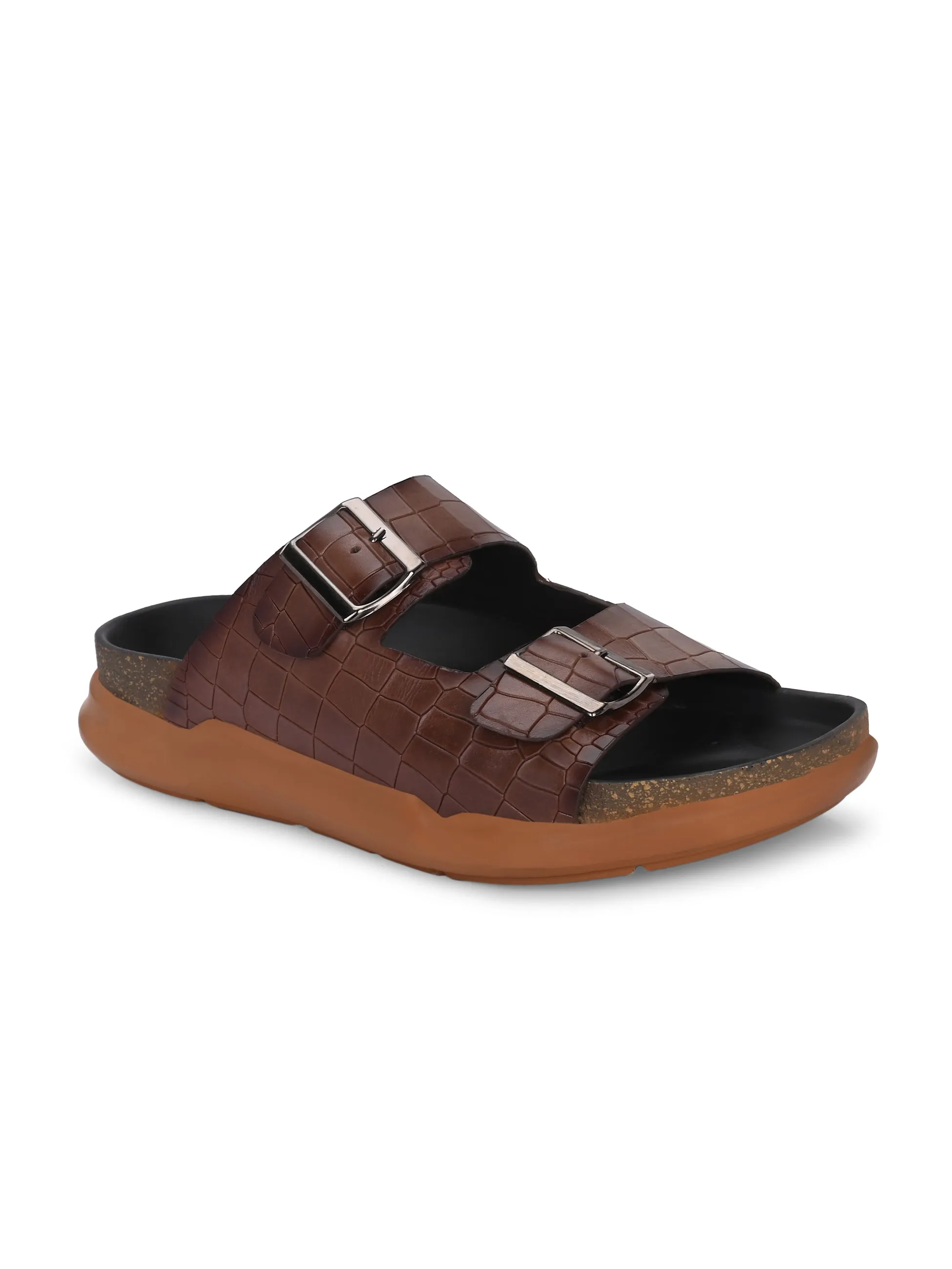 Hitz Men's Brown Leather Daily Wear Slipper