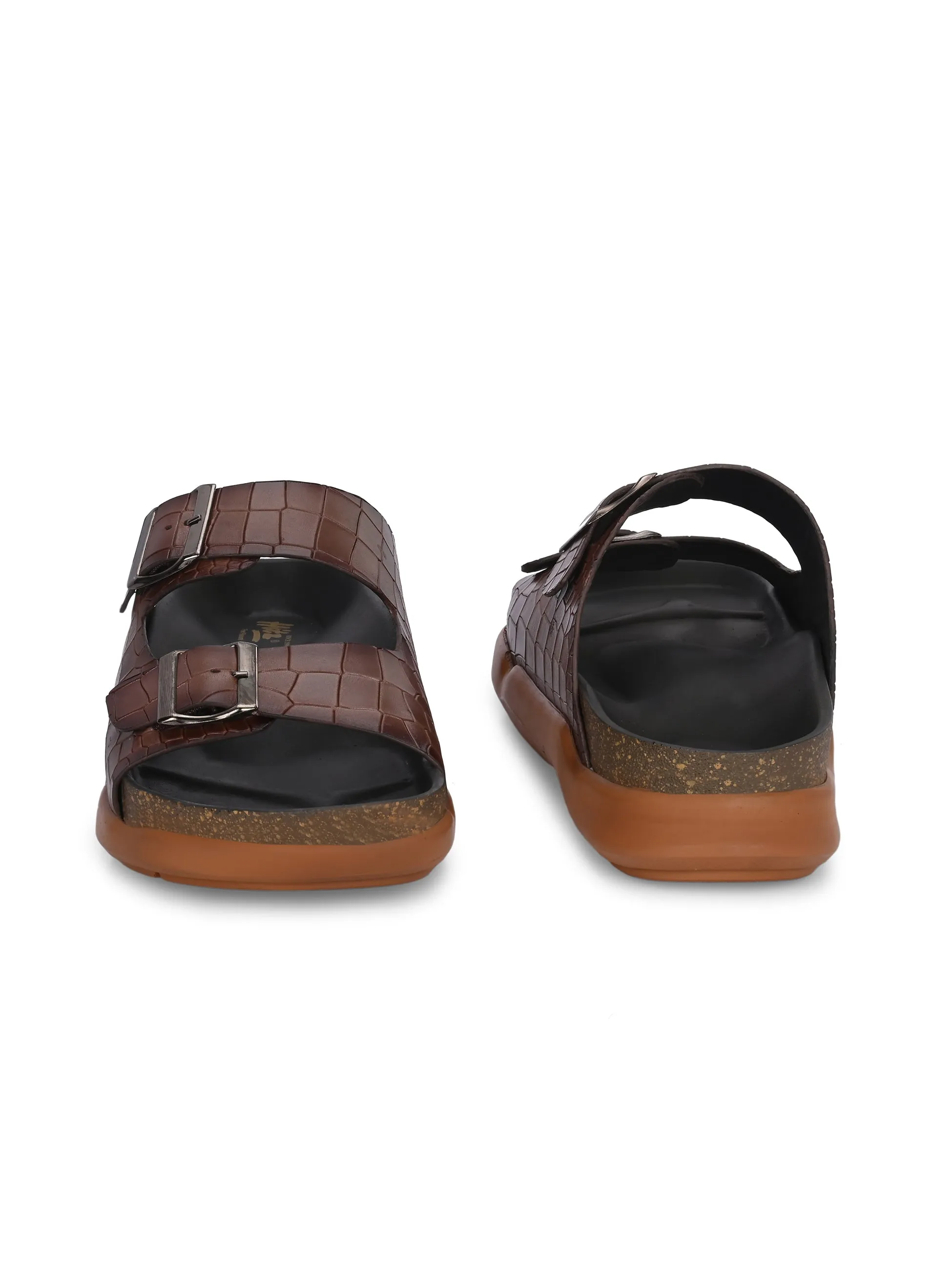 Hitz Men's Brown Leather Daily Wear Slipper