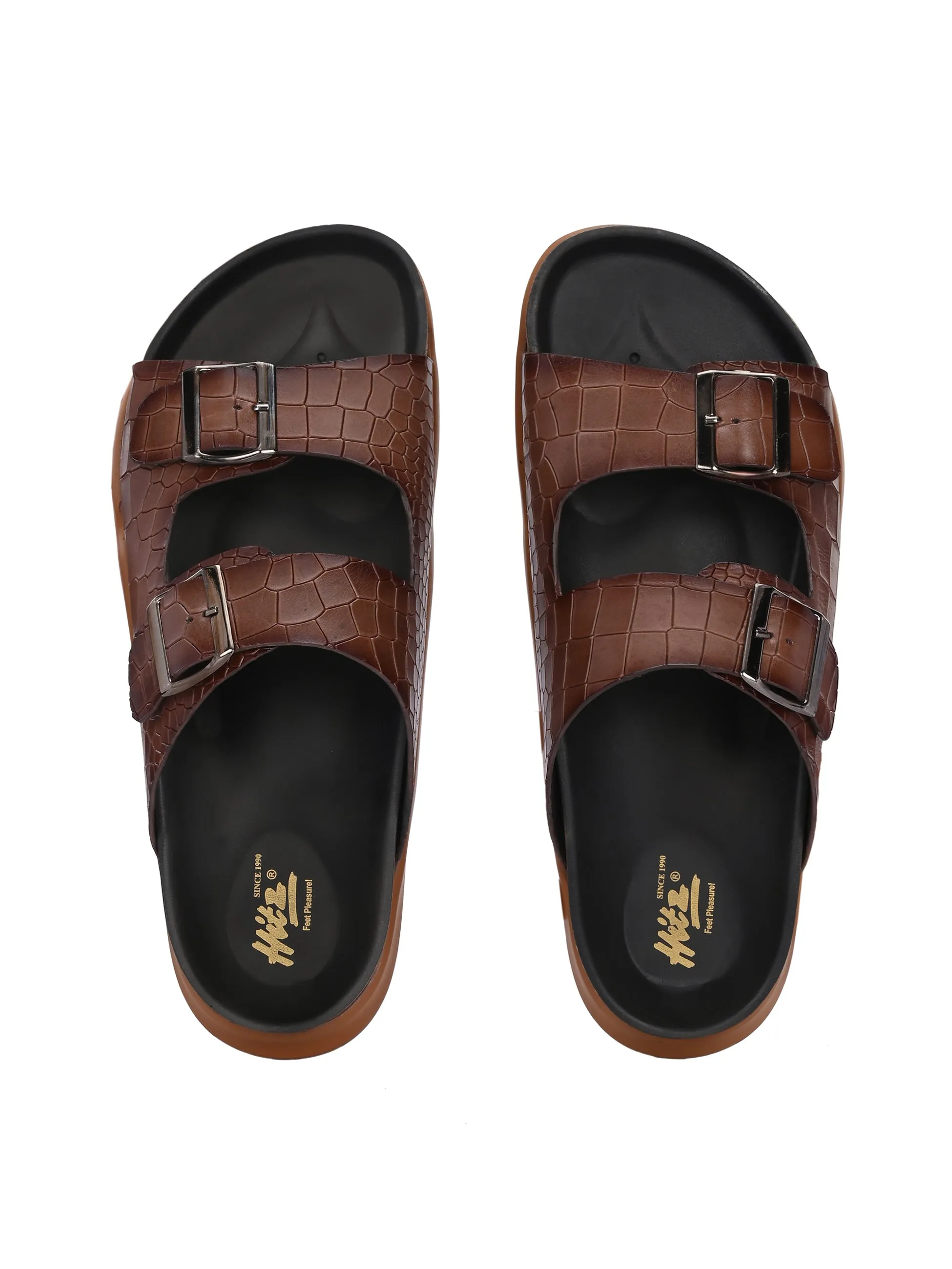 Hitz Men's Brown Leather Daily Wear Slipper