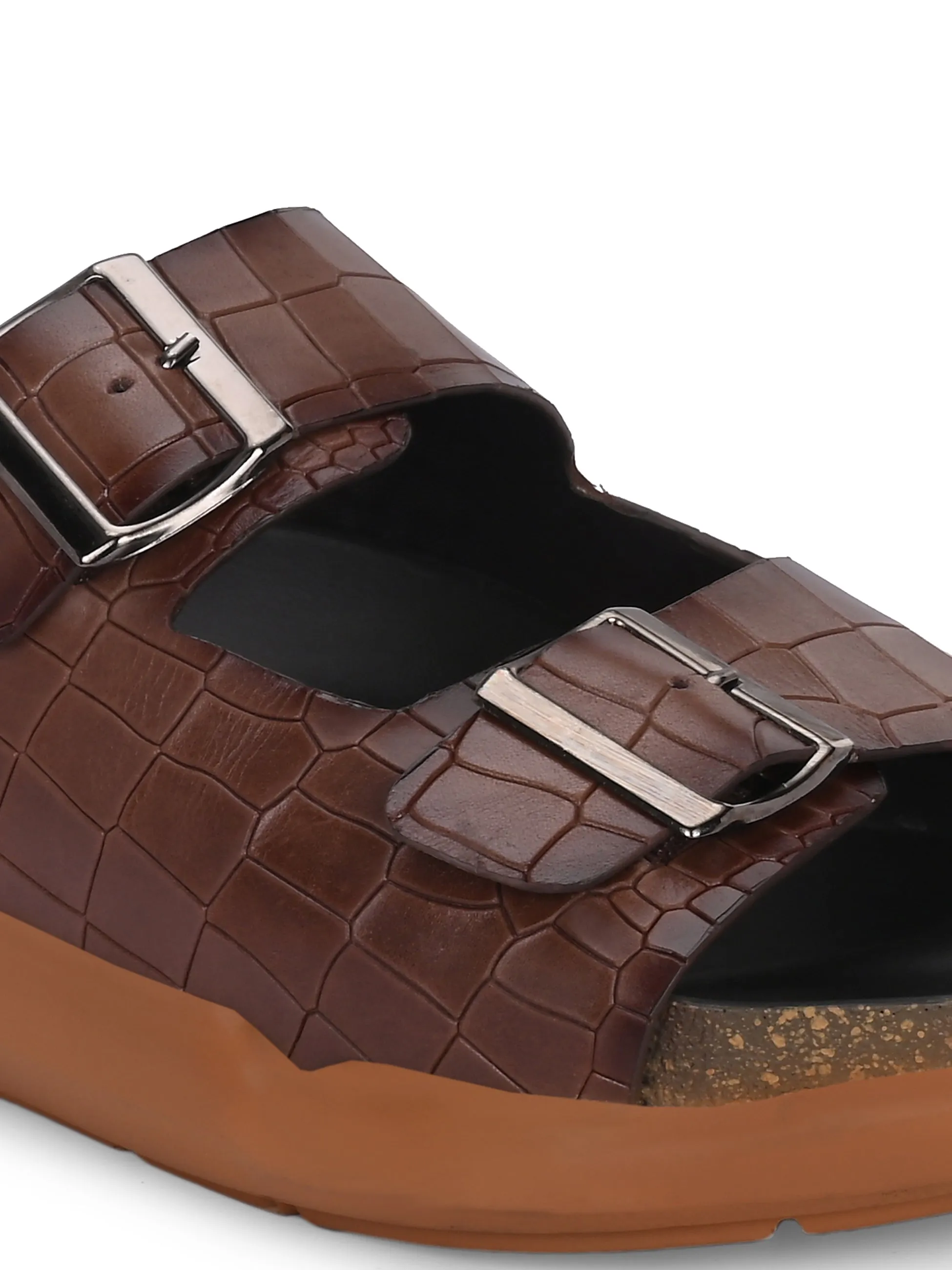 Hitz Men's Brown Leather Daily Wear Slipper