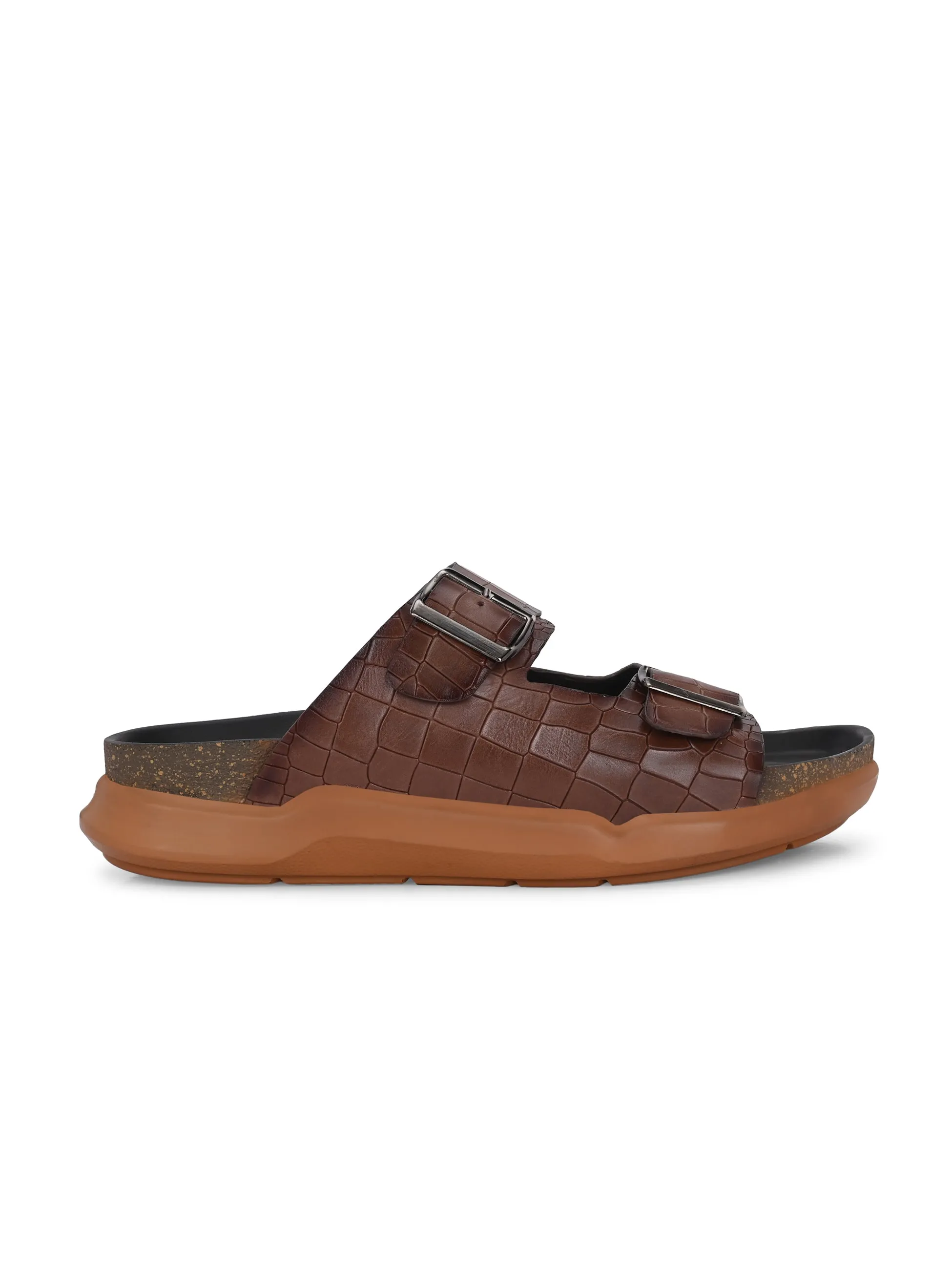 Hitz Men's Brown Leather Daily Wear Slipper