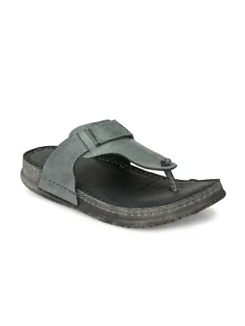 Hitz Men's Grey Leather Open Toe Slippers