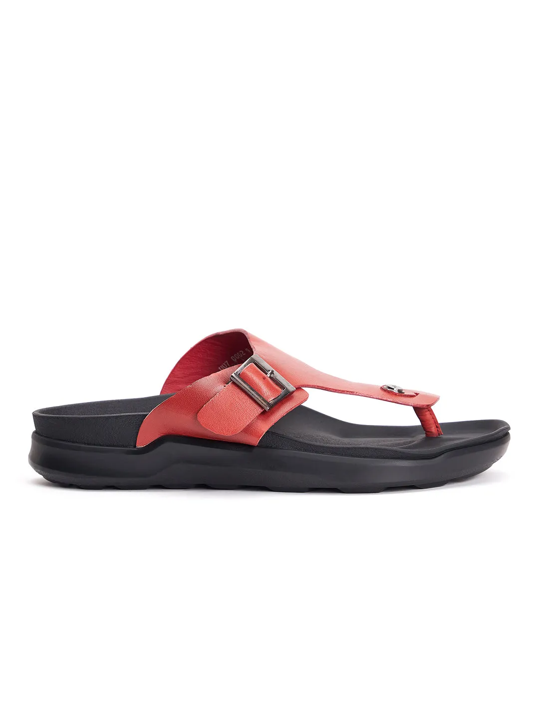 Hitz Men's Red Leather Open Toe Slippers