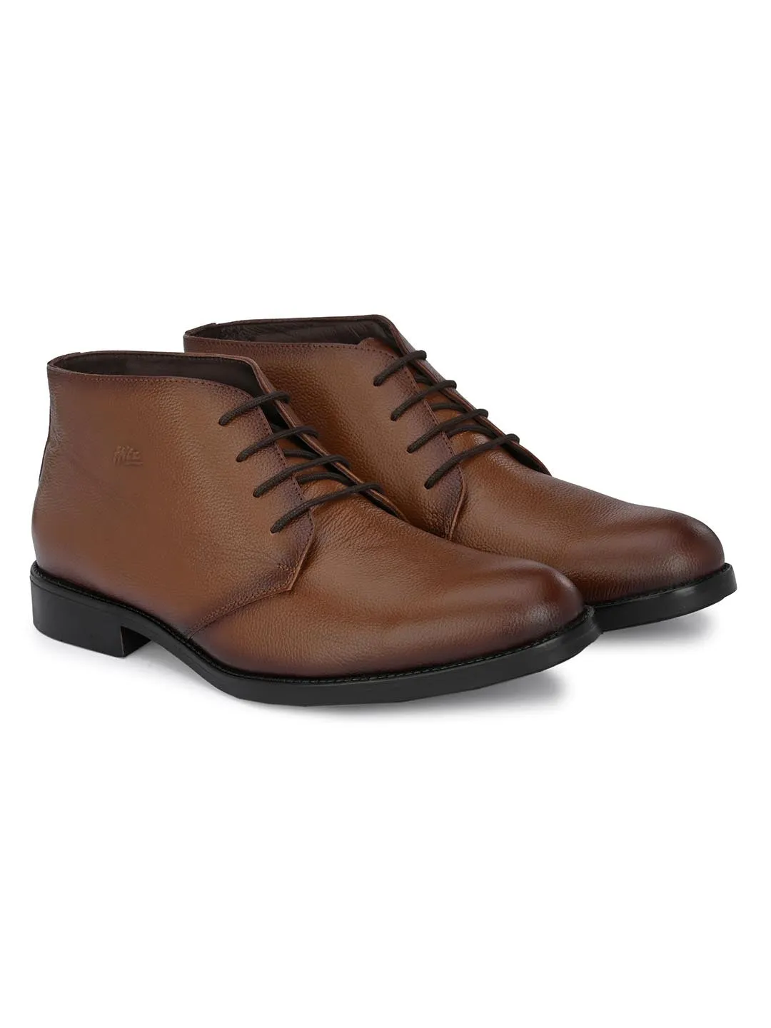 Hitz Men's Tan Leather Ankle Shoes with Laces