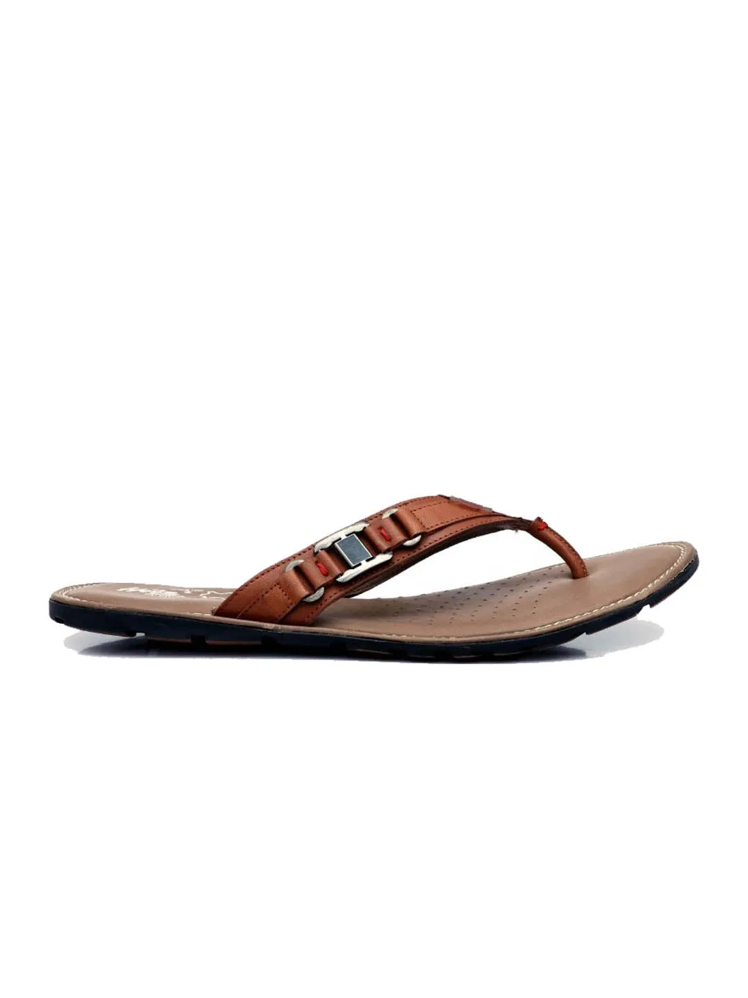 Hitz Men's Tan Leather Flat Casual Slippers