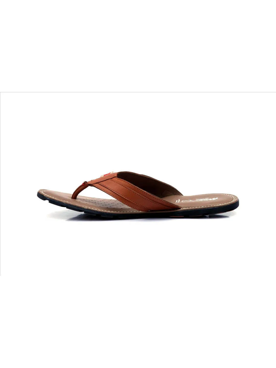 Hitz Men's Tan Leather Flat Casual Slippers