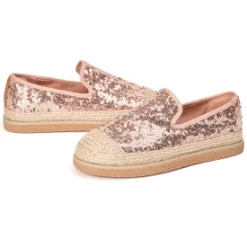 JOY&MARIO Handmade Women’s Slip-On Espadrille Sequins Mesh Loafers in Champagne-69280W