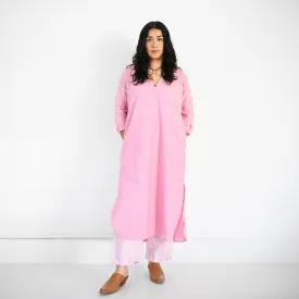 Khadi Tunic Dress - Rose   Orange Sheer Pin Stripe