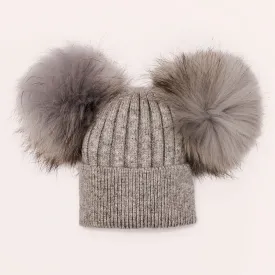 Luxe Angora double pom hat - GREY