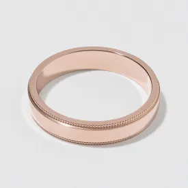 Rose Gold Flat Milgrain Wedding Band - Polished 4mm