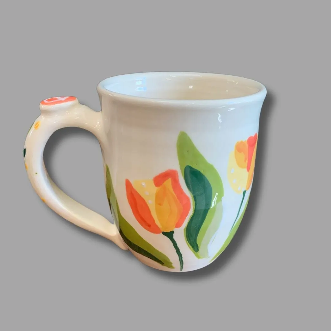 Sunny Tulip Mug (with coral button)