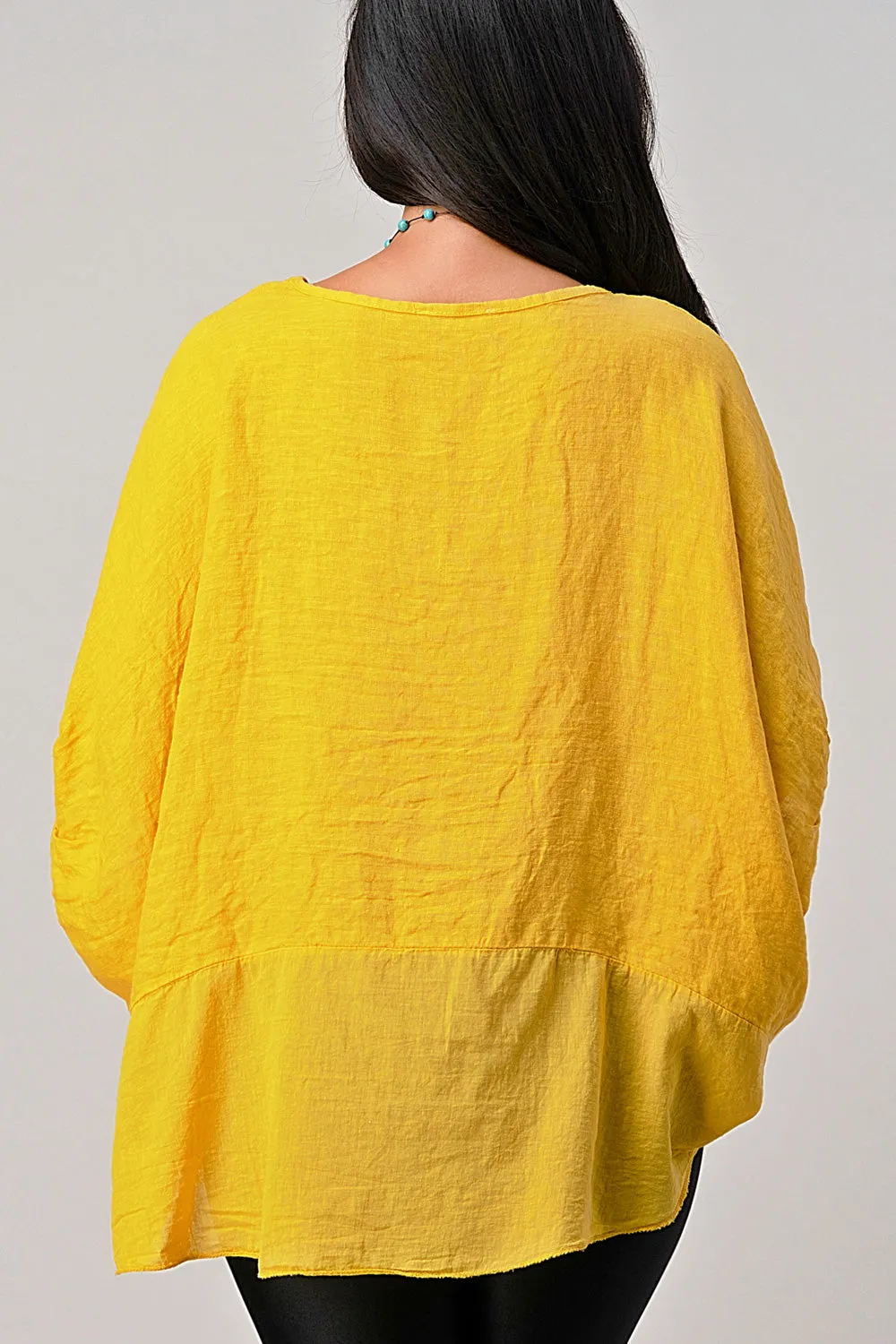 V Neck Linen Batwing Sleeves Top