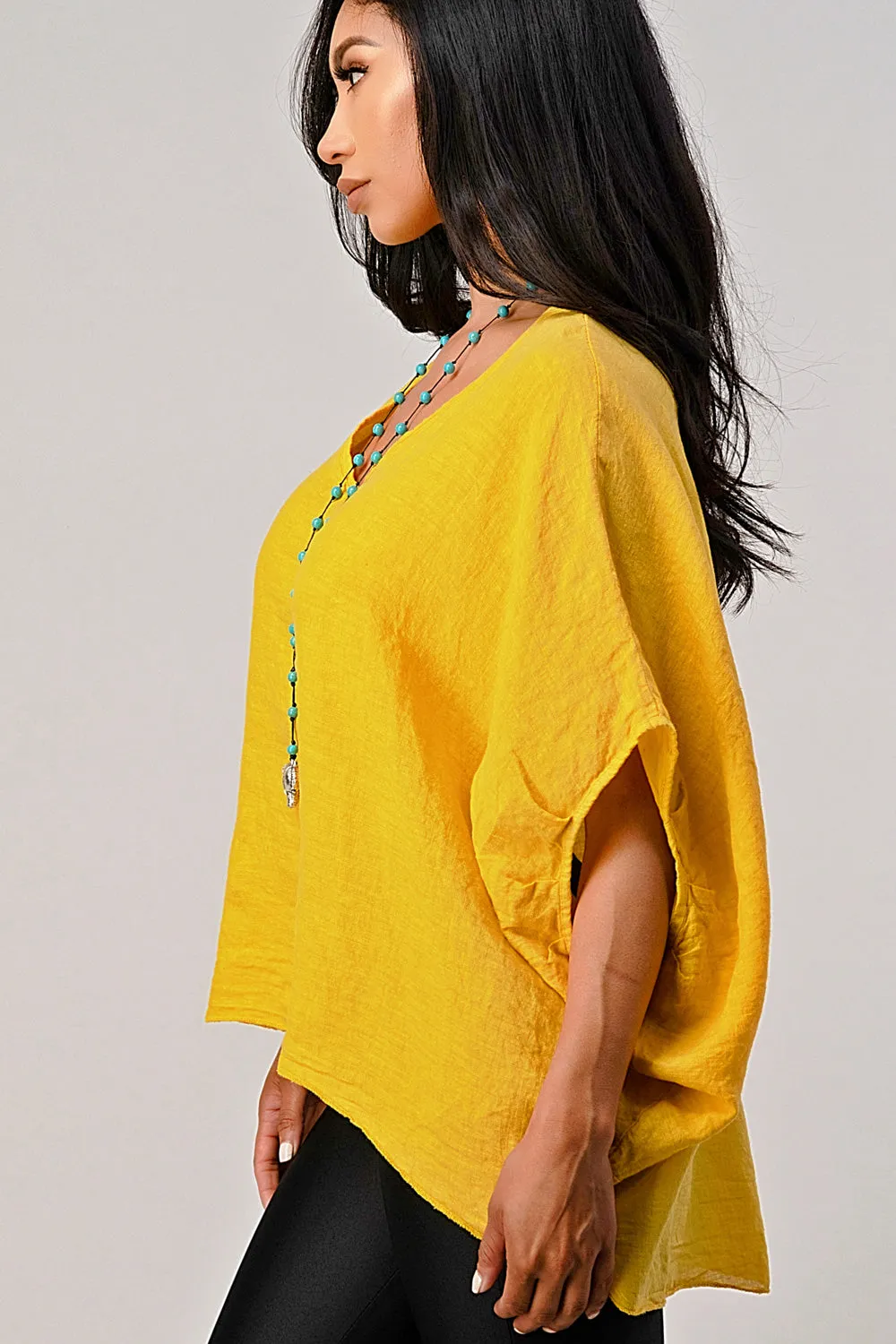 V Neck Linen Batwing Sleeves Top